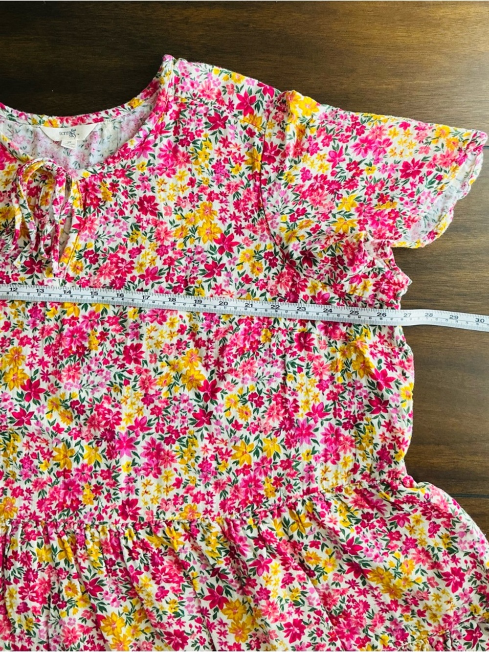 Terra & Sky Pink and Yellow Floral Tie-Neck Peplum Top - Picture 5 of 7